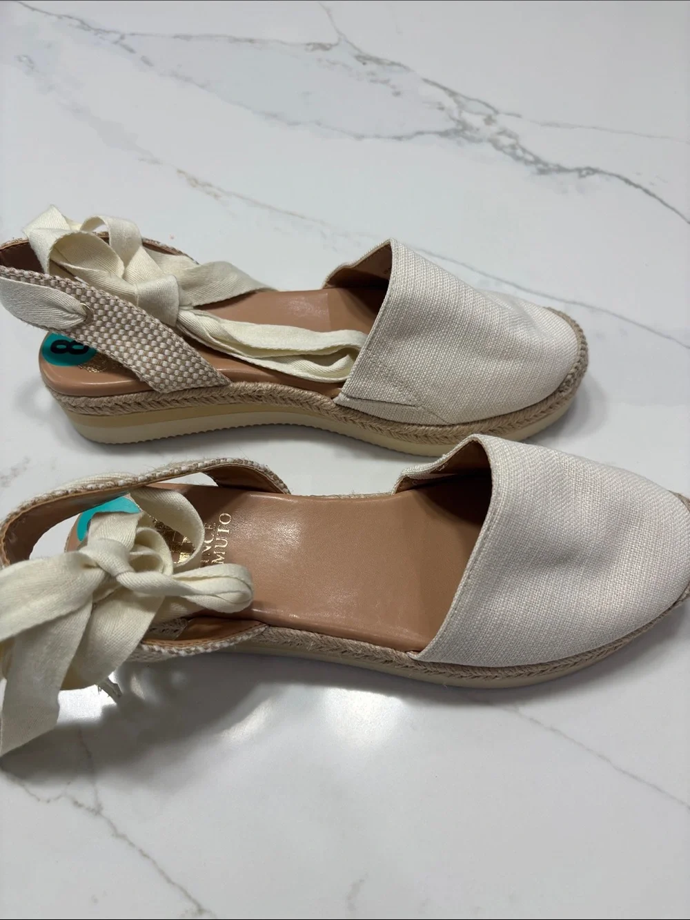 Vince Camuto Cream Canvas Espadrille Platform Sandals with Ankle Tie